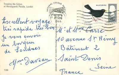 Trooping the Colour, Londres — na Horseguards Parade — Série Natural Colour, Greetings Photographic Card Co. Ltd., Londres — Verso
