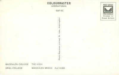 Oxford — vista panorâmica — Colourmaster International, n° OXF 62 — Verso