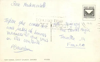 Tom Tower, Christ Church, Oxford — widok wieży i wejścia — wydawca PT10208 — Rewers