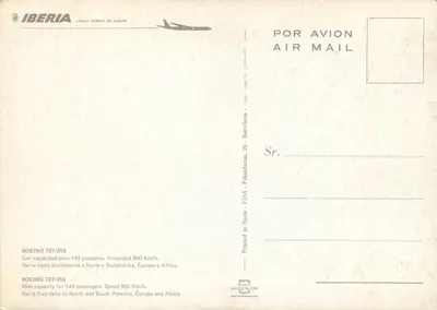 Avião Iberia Boeing 727-256 — EC-CAK — editor FISA - Palaudarias — Verso