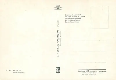 Paella walencyjna — Walencja — Wyd. A. Subirats Casanovas, nr 999 — Rewers
