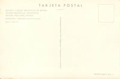 Danças folclóricas espanholas — Granada — Editor Sacromonte, série II, n° 5111 — Verso
