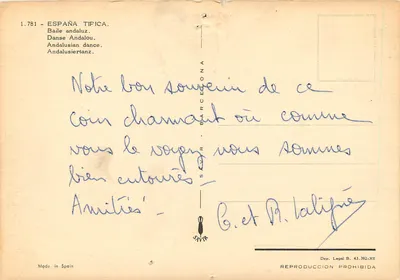 Dança andaluza — Espanha — editor SAVAR, n° 1.781 — Verso