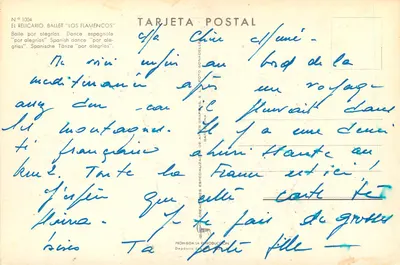 Ballet 'Los Flamencos' — Dança 'por alegrias' — Créaciones Especializadas de Artes Gráficas, S.L., Barcelona, n° 1004 — Verso