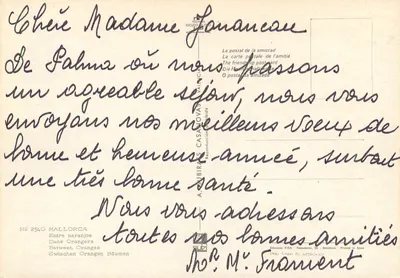 Vrouw die sinaasappels plukt — Mallorca — Ed. A. SUBIRAS CASAJOVAS, n° 2540 — Achterkant