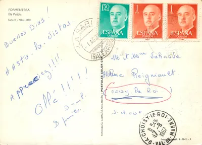 Plaża i białe budynki na Formenterze — Formentera, Els Pujols, seria II nr 3850 — Postales Color Ferrán — Rewers