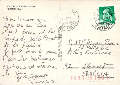 Espalmador — ilha de Formentera — editor Postales Heyse — Verso
