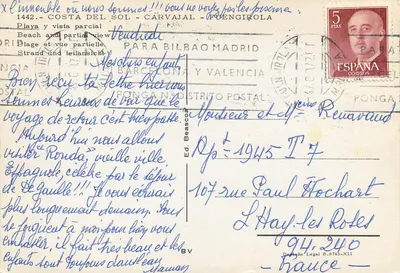 Costa del Sol — Carvajal — Fuengirola — częściowy widok plaży — wydawca Ponga y Distrito Postal — Rewers