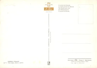 Gandia — widok z lotu ptaka plaży i portu — Escudo de Ciro — Rewers