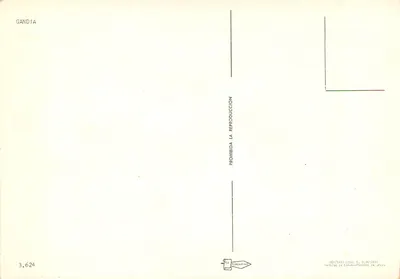 Gandia — widok panoramiczny plaży, portu i budynków — wydawca Peregamino, nr 3.624 — Rewers