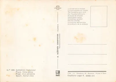 Gandia — Widok z powietrza — Wydawca Escudo de Oro, N° 186 — Rewers