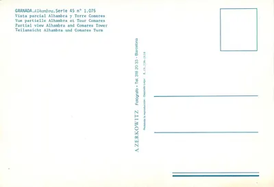Alhambra — widok częściowy z Wieżą Comares — A.ZERKOWITZ, seria 45 n°1.075 — Rewers