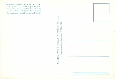 Alhambra e Albaicín — vista parcial — A.ZERKOWITZ, série 45 n° 1.162 — Verso