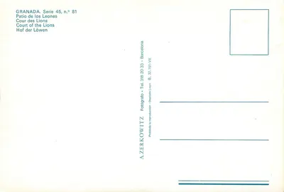 Patio de los Leones — Dziedziniec Lwów — A. ZERKOWITZ, seria 45 nr 81 — Rewers