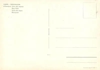 Alhambra: Sala del reposo — Pokój odpoczynku — wydawca Beascoa, nr 1209 — Rewers