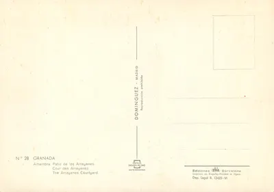Alhambra — Pátio dos Arrayanes — Dominguez Escudo de Oro — Verso
