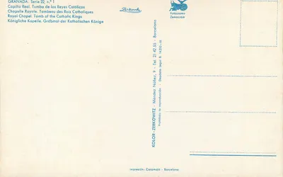Granada. Capilla Real. Túmulo dos Reis Católicos — Série 22, n°1, editor Fotacromo — Verso