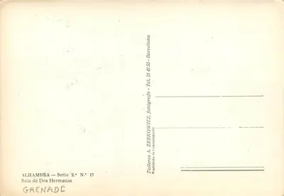 Sala de Dos Hermanas — Alhambra — Taller A. Zerkowitz, Barcelona — Verso