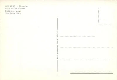 Alhambra — Pátio dos Leões — Pan American Store, Madrid — Verso