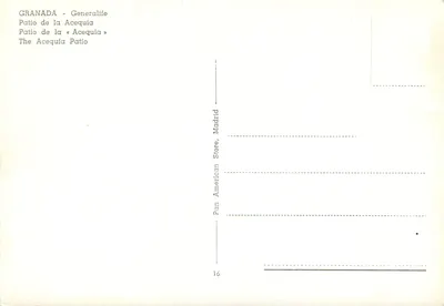 Pátio da Acequia — Granada — Pan American Store, Madrid, n°16 — Verso