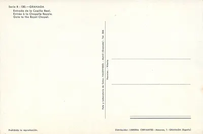 Wejście do Kaplicy Królewskiej — Granada — Fournier VALDIVIESO, seria B-130 — Rewers