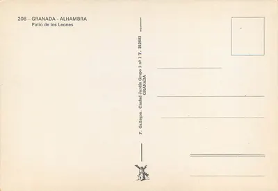 Patio de los Leones — Alhambra, Granada — F. Gallegos, Ciudad Jardín Grupo 1 — Verso
