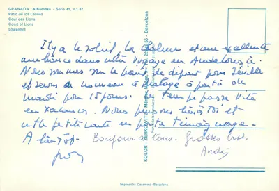 Alhambra - Pátio dos Leões — Cour des Lions — Kolor - Barcelona - Série 45, n° 37 — Verso