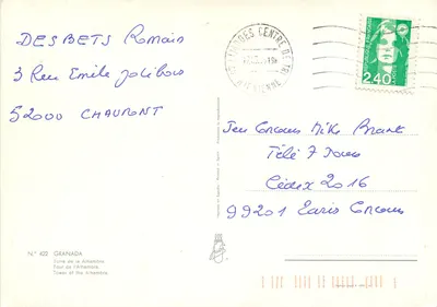 Torre da Alhambra — Granada — Editor J. Dujols, N° 422 — Verso