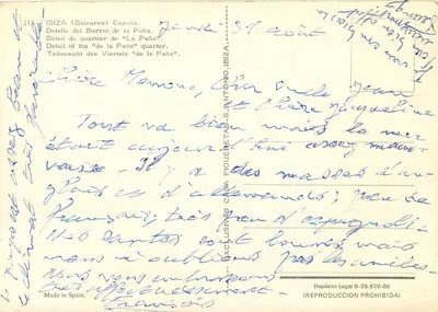 Ibiza (Baleary) — Szczegółowy widok dzielnicy "La Peña" — Wydawca C.S.A. Figueretas, nr 214 — Rewers