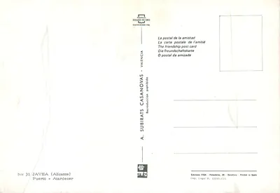Javea — vista do porto e do farol — editor A. Subirats Casanovas, n° 31 — Verso