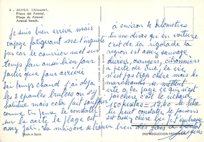 Javea — Playa del Arenal — Éditeur H.S. Galiana, Callosa de Ensarria — Verso