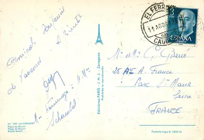 Praia de Riazor — La Coruña — Edições J.M.J. — Verso