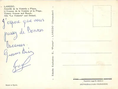 Laredo — Avenida da Vitória e Praia — Edição Exclusiva Laredo — Verso
