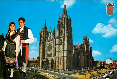 Catedral de León — Traje típico leonés — Imp. A.G. Cobas, S.A. Barcelona