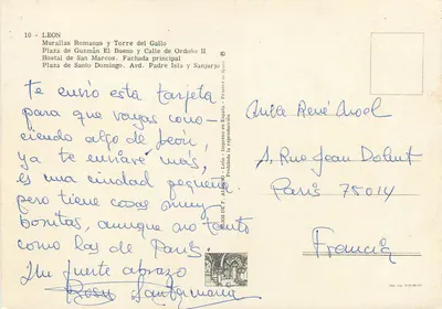 Recuerdo de León — Muralhas Romanas, Torre do Galo, Praça de Guzmán El Bueno, Praça de Santo Domingo — Ediciones F. Alonso — Verso