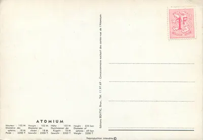 Atomium — Bruksel — Wydawnictwo BEATIIC, nr 11.97.69 — Rewers