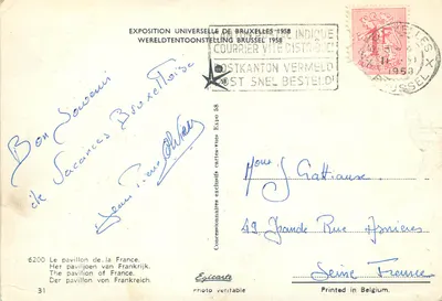 Paviljoen van Frankrijk — Wereldtentoonstelling van Brussel 1958 — Uitgave Épicarte — Achterkant