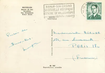 Bruxelas — Casa do Rei (Broodhuis) — Namur-Son Casino, N° 767 — Verso