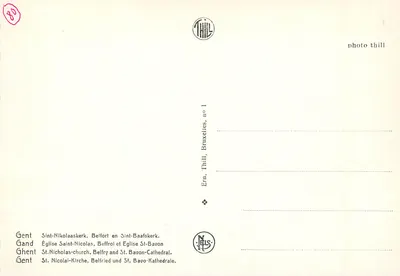 Gent — Katedra św. Nikodema, Belfort i Kościół św. Bawona — Ern. Thill, Bruksela, nr 1 — Rewers