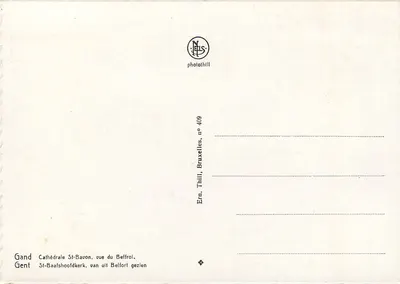 Gent — Katedra św. Bawona widziana z Belforta — Ern. Thill, Bruksela, nr 409 — Rewers