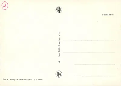 Mons — Colegiata Santa Waudru (século XV) e Sino de Mons — Ern. Thill, Bruxelas, n° 5 — Verso