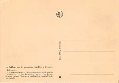 Le Caillou, siedziba generała Napoleona w Waterloo — Ossuarium — Ern. Thill, Bruksela — Rewers