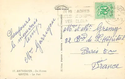 Port Antwerpii — widok portu z łodziami i magazynami — Wydawnictwo Mexichrome — Rewers