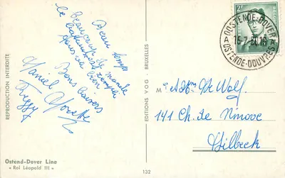 Linia Ostend-Dover — Król Leopold III — Wydawnictwo VOG Bruksela nr 132 — Rewers