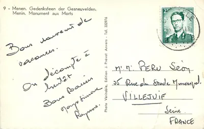 Menen - Monumento aos Mortos — Edição J. Prévot, n° 332976 — Verso