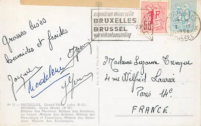 Bruksel. Wielka Plac (strona północno-zachodnia) — Wystawa uniwersalna 1958 — Wyd. A.D. & Fils, nr 15 — Rewers