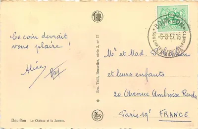 Bouillon — O Castelo e o rio Semois — Editor Thill, série 2, n° 57 — Verso