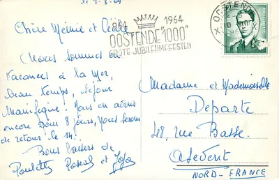 Bredene — vista da praia, igreja, cidade e estação — editor não visível — Verso
