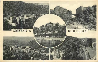 Bouillon — vista panorâmica com castelo e rios — editor Thill, n° 116