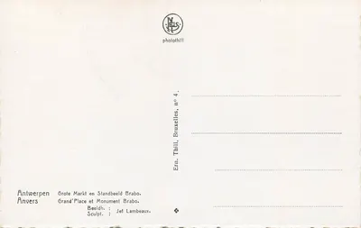 Antwerpen — Grand'Place e Monumento Brabo — fotolitografia NLS — Verso
